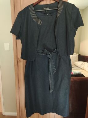 Studio 1 Dark Denim Dress with Cropped Jacket Size 16